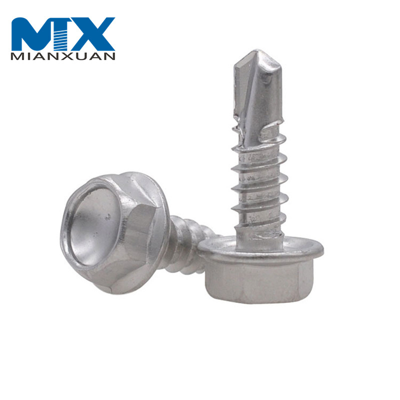 Tornillo autoperforante de acero inoxidable con brida de cabeza hexagonal con arandela de PVC DIN7504