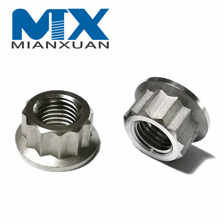 Tuercas con reborde hexagonal de aleación de titanio Gr5 de alta resistencia de 12 puntos para motocicleta