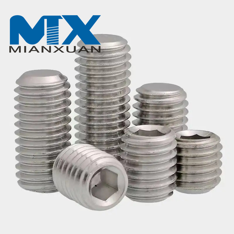 Tornillos prisioneros de rosca métrica de acero inoxidable Tornillos de fijación de zócalo hexagonal de punta plana sin cabeza