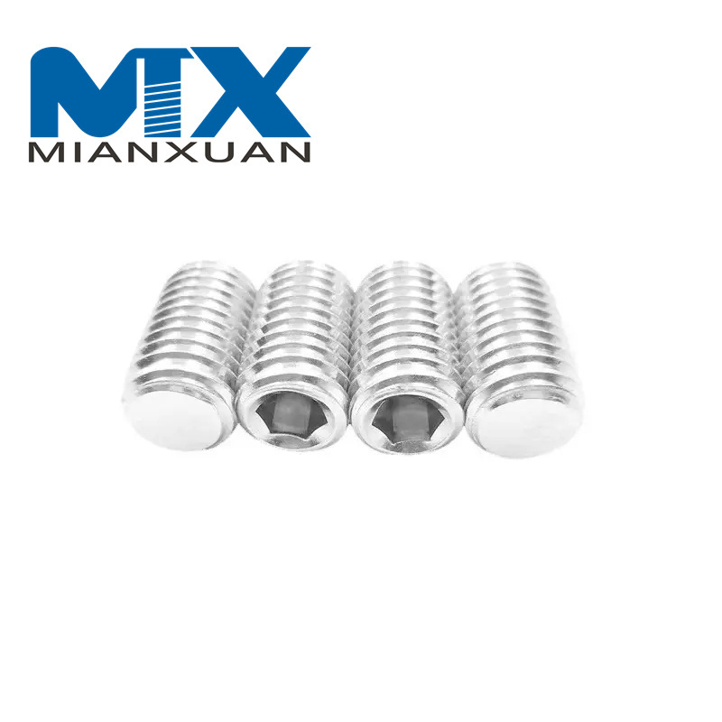 Tornillos prisioneros de rosca métrica de acero inoxidable Tornillos de fijación de zócalo hexagonal de punta plana sin cabeza
