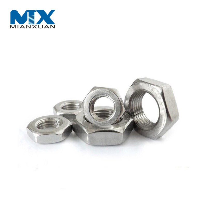 Tuercas finas hexagonales biseladas de acero inoxidable DIN439 ISO4035 M3 M4 M5 M6 M8 Tuerca hexagonal de acero inoxidable SS304