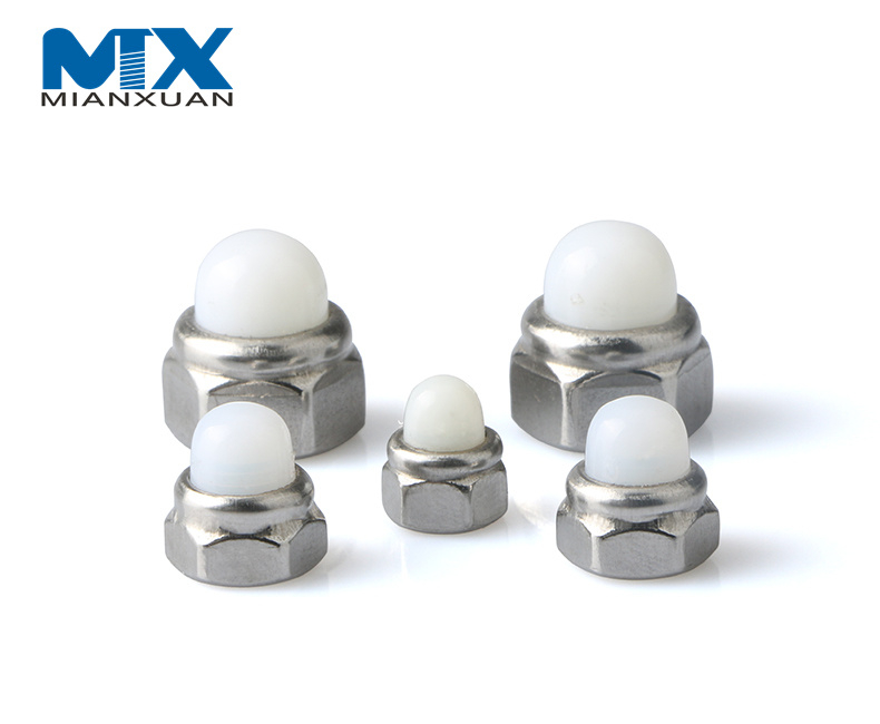 Tuercas ciegas abovedadas de tuerca hexagonal de plástico con cabeza de nailon de plástico pulido galvanizado DIN986 para la industria pesada