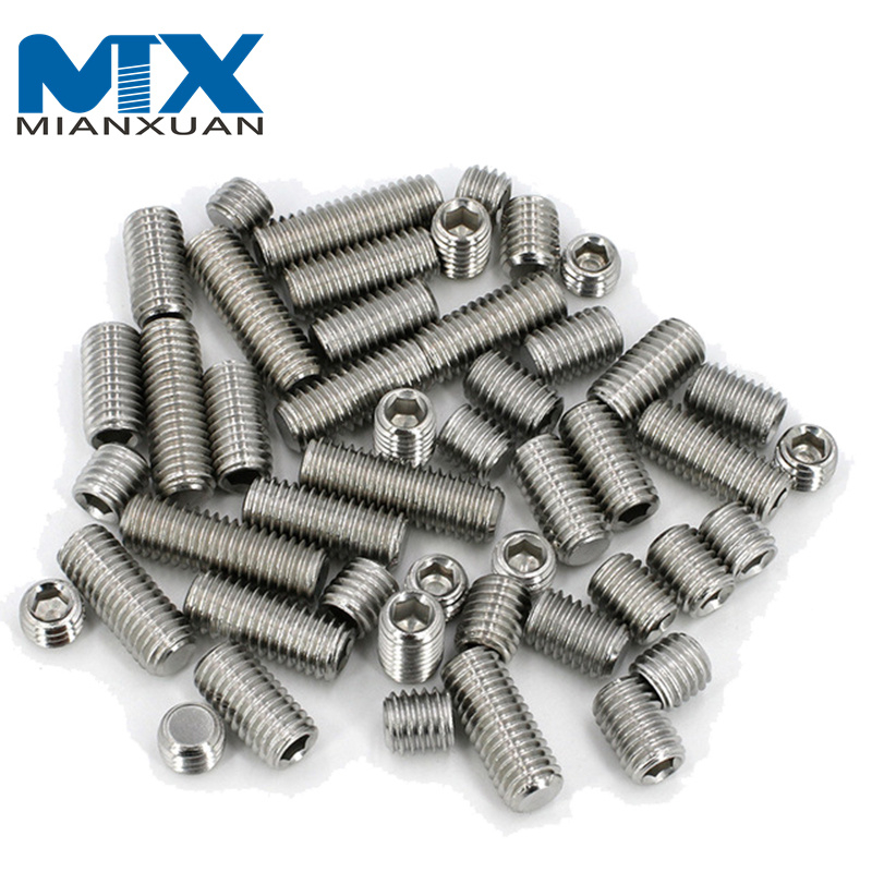 Juego de tornillos sin cabeza hexagonales de rosca negra de alta resistencia, tornillos de punta plana, tornillo de fijación con conector hexagonal negro DIN913