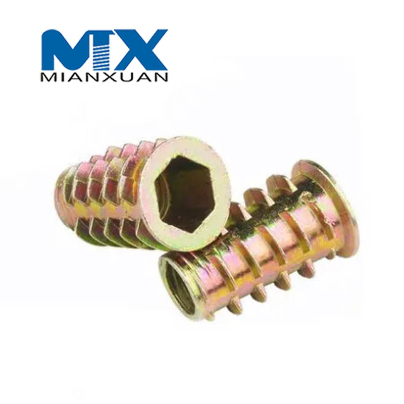 Rosca de aleación de zinc para tuerca de inserción de madera Cabeza de accionamiento hexagonal con brida