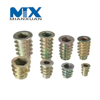Hilo de aleación de zinc para tuercas de inserción de madera Tuercas para muebles con cabeza hexagonal con bridas