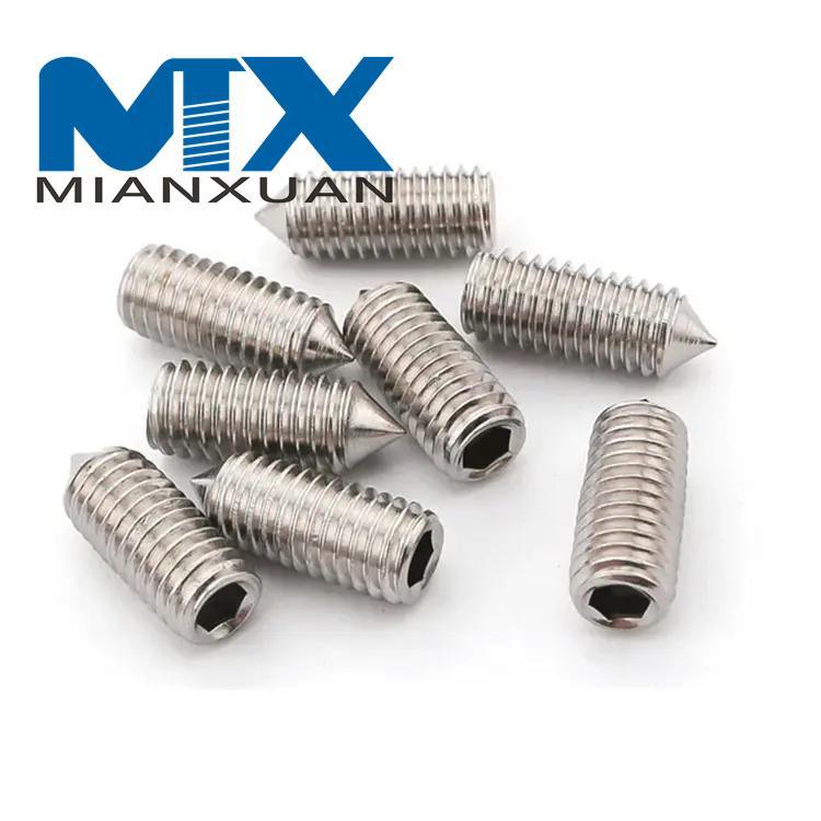 Tornillos de fijación de punta cónica DIN914 de acero inoxidable con zócalo hexagonal y rosca sin cabeza