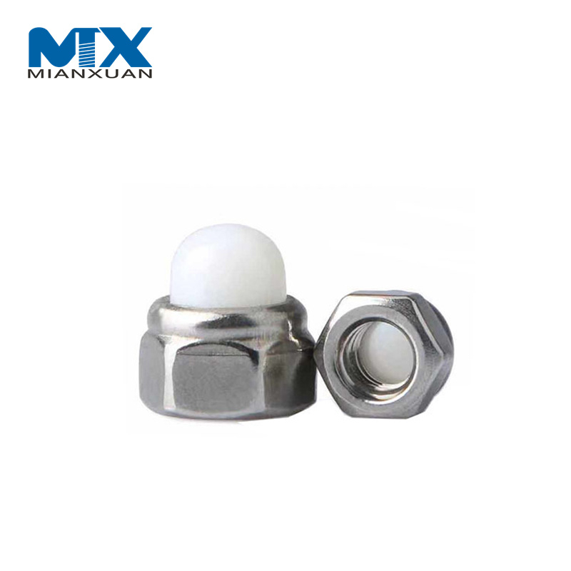 Tuercas ciegas abovedadas de tuerca hexagonal de plástico con cabeza de nailon de plástico pulido galvanizado DIN986 para la industria pesada