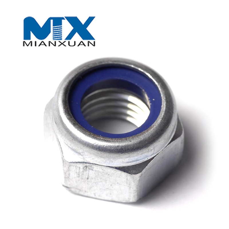 Tuerca de inserción de nailon hexagonal DIN985 Tuerca autoblocante DIN 985 Acero al carbono 4,8 8,8 10,9 12,9 M24 M30 M36 M42 M48 Zinc negro galvanizado liso