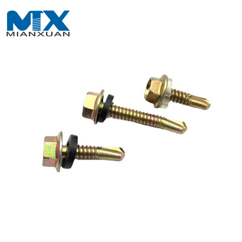 Tornillo autoperforante de acero inoxidable con brida de cabeza hexagonal con arandela de PVC DIN7504