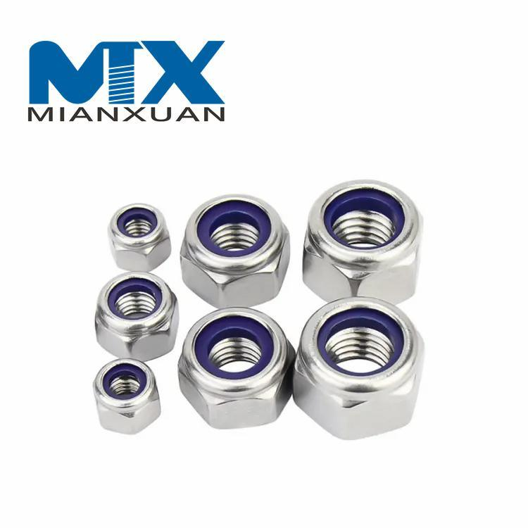 Tuerca hexagonal de acero inoxidable Tuerca de seguridad de nailon engrosada Tuerca Nylock