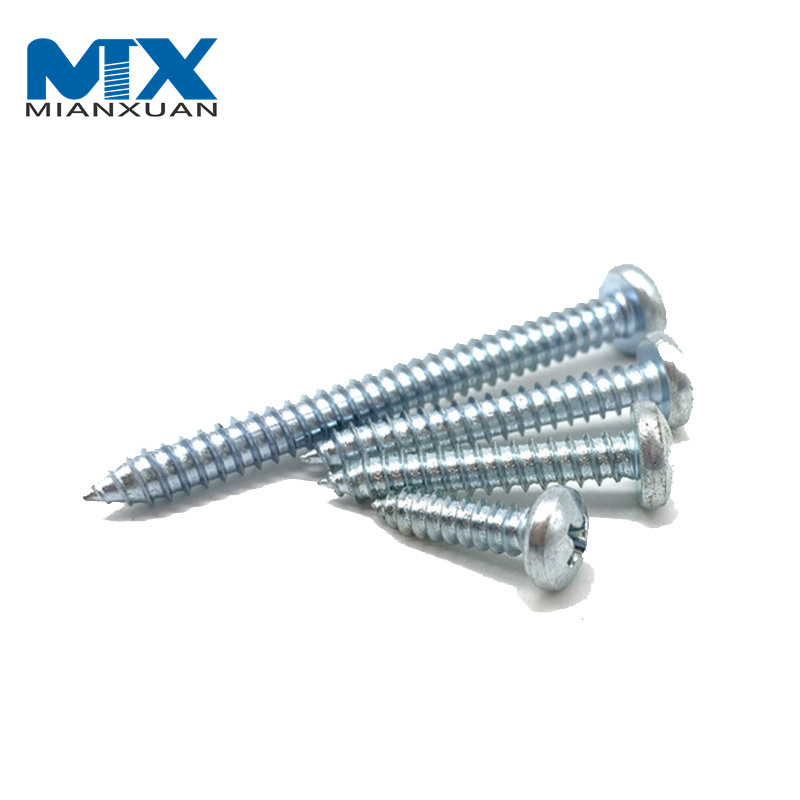 Tornillo autorroscante DIN7981 de cabeza plana de acero al carbono con zinc blanco azul plateado