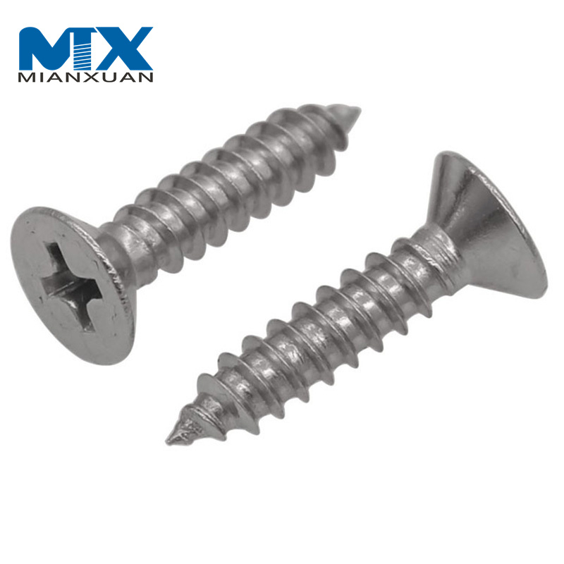 Tornillo de cabeza avellanada Phillips de acero inoxidable DIN7982 liso