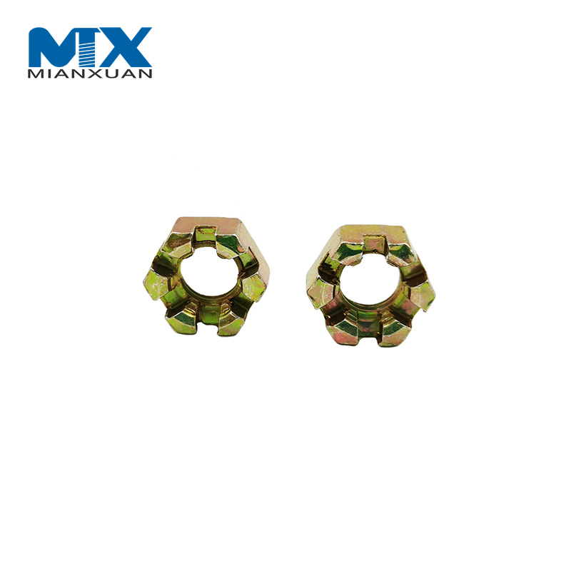 DIN937 Tipo a Tuerca ranurada delgada hexagonal Tuerca castillo M12 Tuercas ranuradas hexagonales chapadas en zinc amarillo