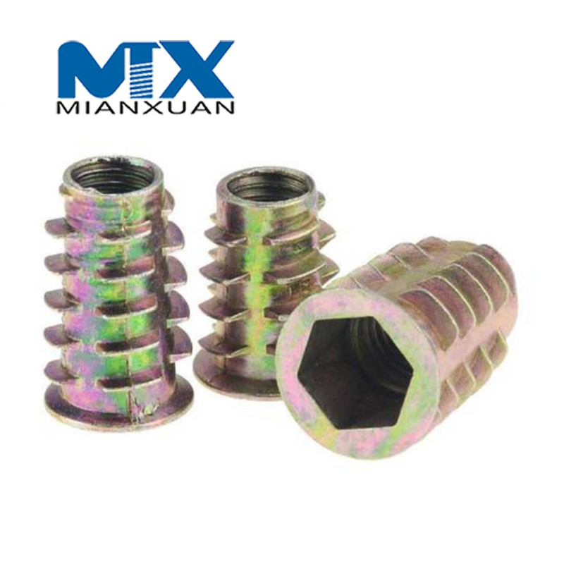 Rosca de aleación de zinc para tuerca de inserción de madera Cabeza de accionamiento hexagonal con brida