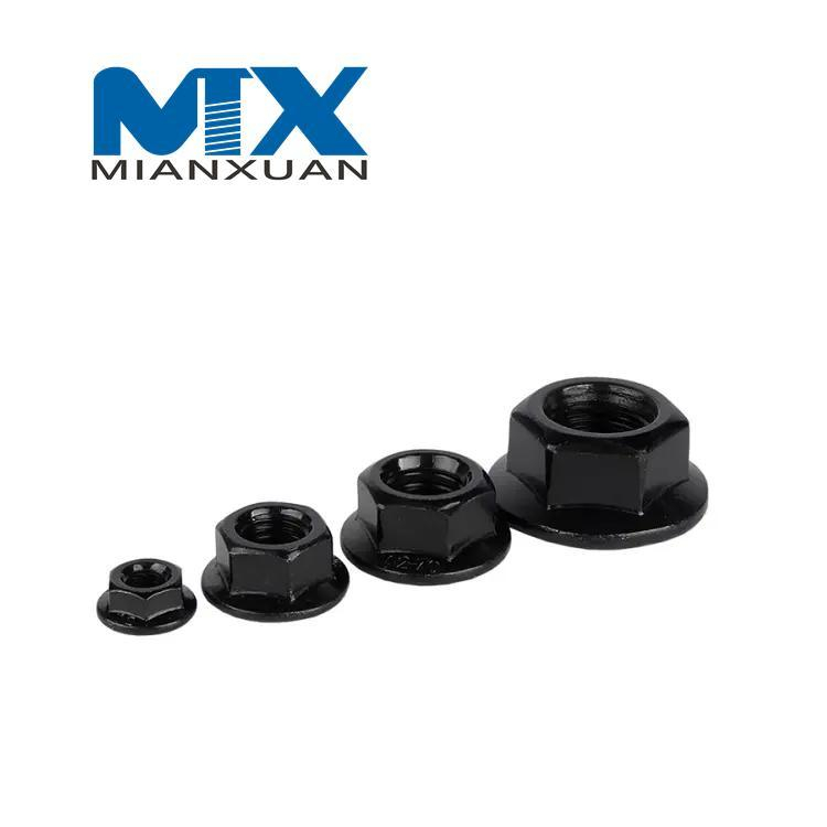 Tuercas hexagonales con reborde, hexagonales plateadas con zinc amarillo, negro de acero