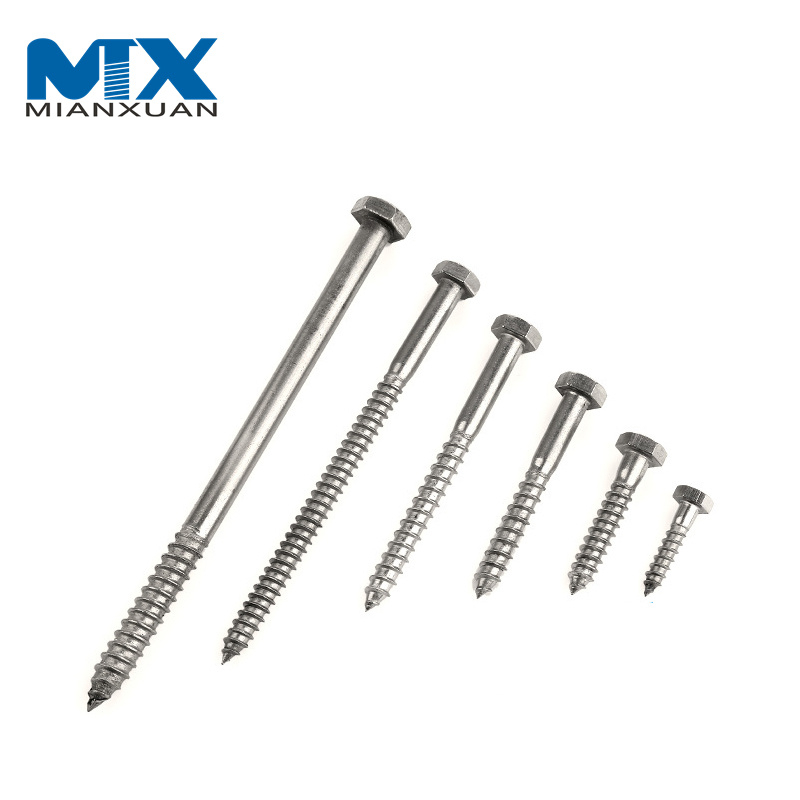 Tornillo para madera con cabeza hexagonal DIN571 Tornillo para muebles Tornillos de cabeza hexagonal con medio hilo