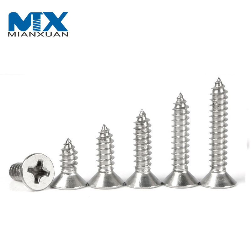 Tornillo de cabeza avellanada Phillips de acero inoxidable DIN7982 liso