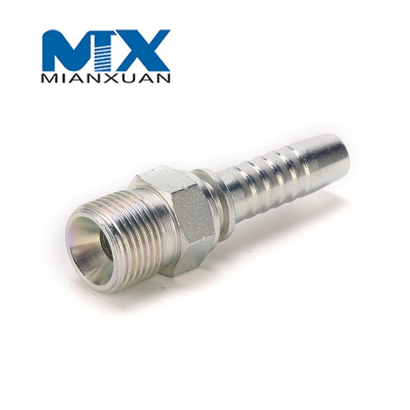 Conector macho de manguera hidráulica con sujetador para ensamblaje