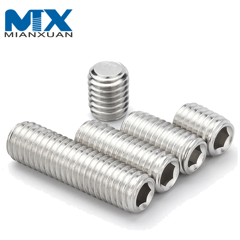 Juego de tornillos sin cabeza hexagonales de rosca negra de alta resistencia, tornillos de punta plana, tornillo de fijación con conector hexagonal negro DIN913