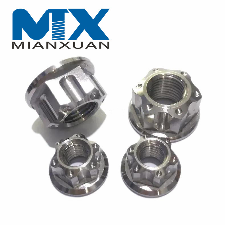 Tuercas con reborde hexagonal de aleación de titanio Gr5 de alta resistencia de 12 puntos para motocicleta