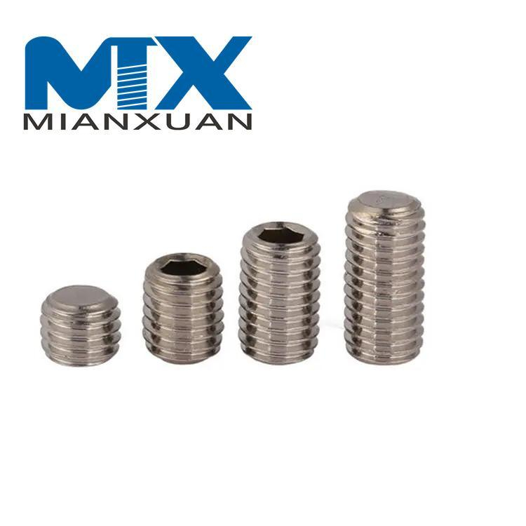 Tornillos de fijación de punta cónica DIN914 de acero inoxidable con zócalo hexagonal y rosca sin cabeza