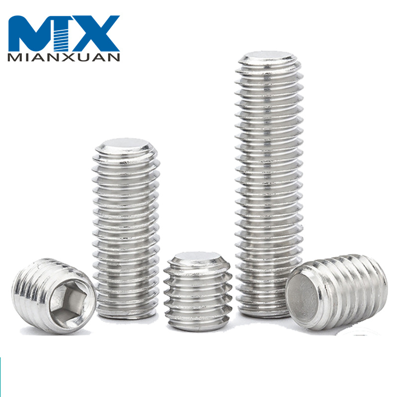 Juego de tornillos sin cabeza hexagonales de rosca negra de alta resistencia, tornillos de punta plana, tornillo de fijación con conector hexagonal negro DIN913