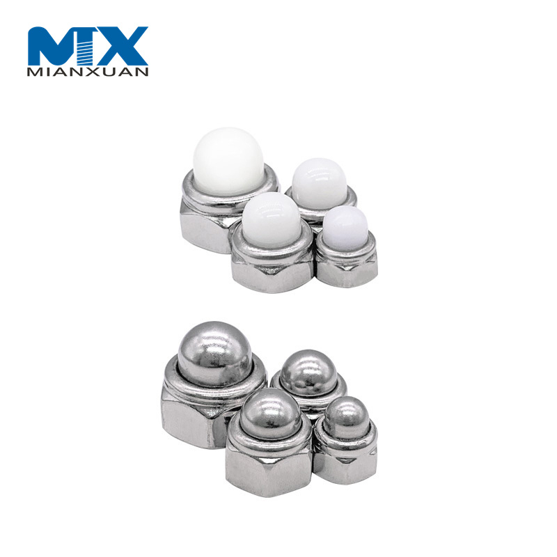 Tuercas ciegas abovedadas de tuerca hexagonal de plástico con cabeza de nailon de plástico pulido galvanizado DIN986 para la industria pesada