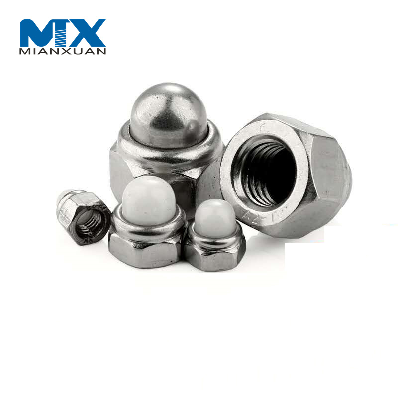 Tuercas ciegas abovedadas de tuerca hexagonal de plástico con cabeza de nailon de plástico pulido galvanizado DIN986 para la industria pesada