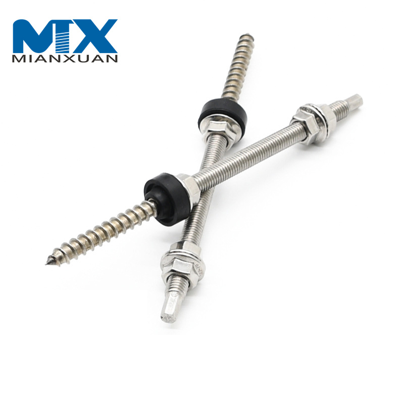 M10X200mm SS304 Techo de metal Sistema fotovoltaico Tornillo de pasador Perno de suspensión galvanizado de doble cabeza para montaje solar