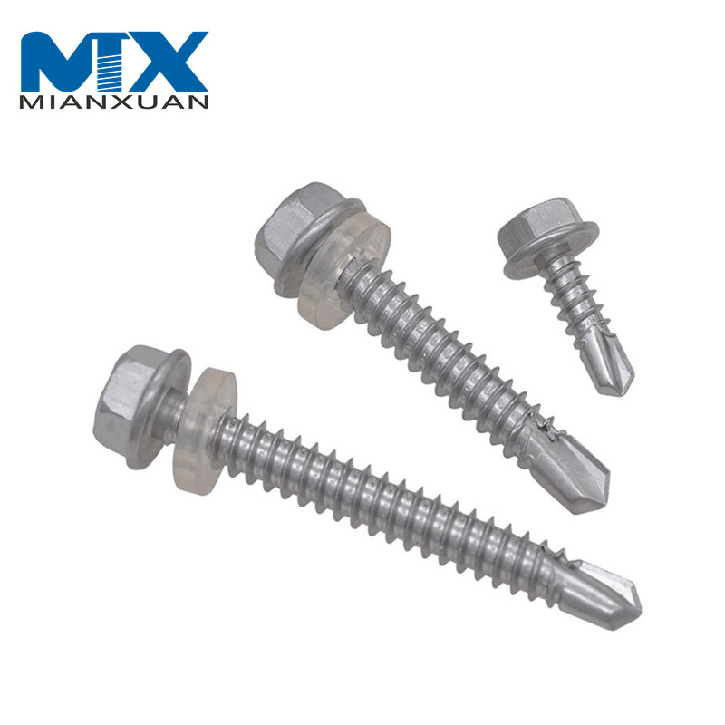 Tornillo autoperforante de acero inoxidable con brida de cabeza hexagonal con arandela de PVC DIN7504