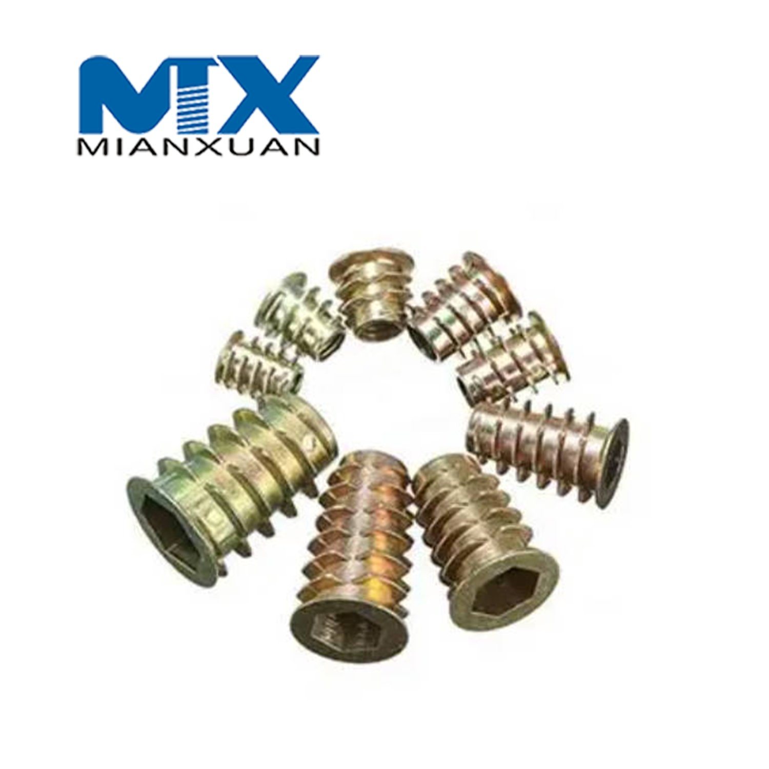 Rosca de aleación de zinc para tuerca de inserción de madera Cabeza de accionamiento hexagonal con brida