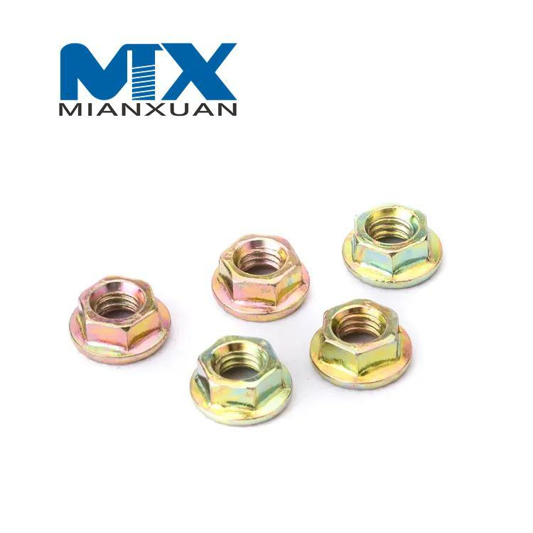 Tuercas hexagonales con reborde, hexagonales plateadas con zinc amarillo, negro de acero