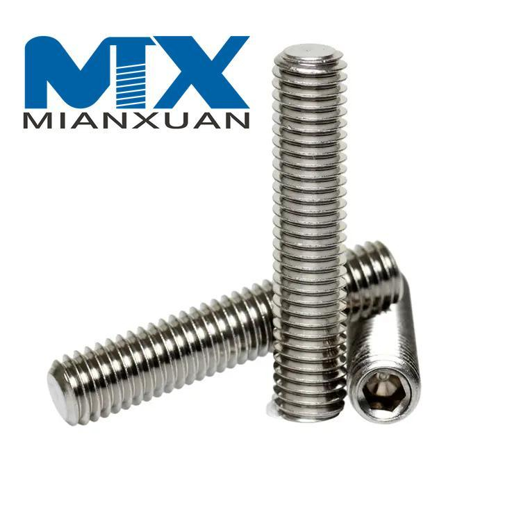 Tornillos de fijación de punta cónica DIN914 de acero inoxidable con zócalo hexagonal y rosca sin cabeza