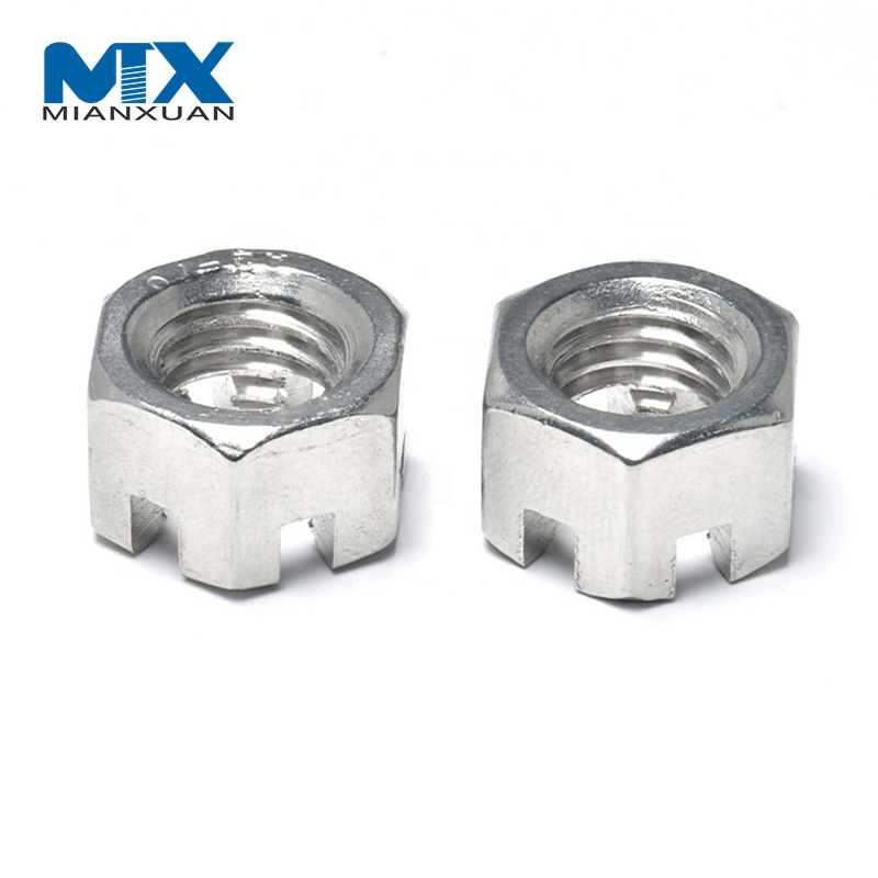 DIN937 Tipo a Tuerca ranurada delgada hexagonal Tuerca castillo M12 Tuercas ranuradas hexagonales chapadas en zinc amarillo