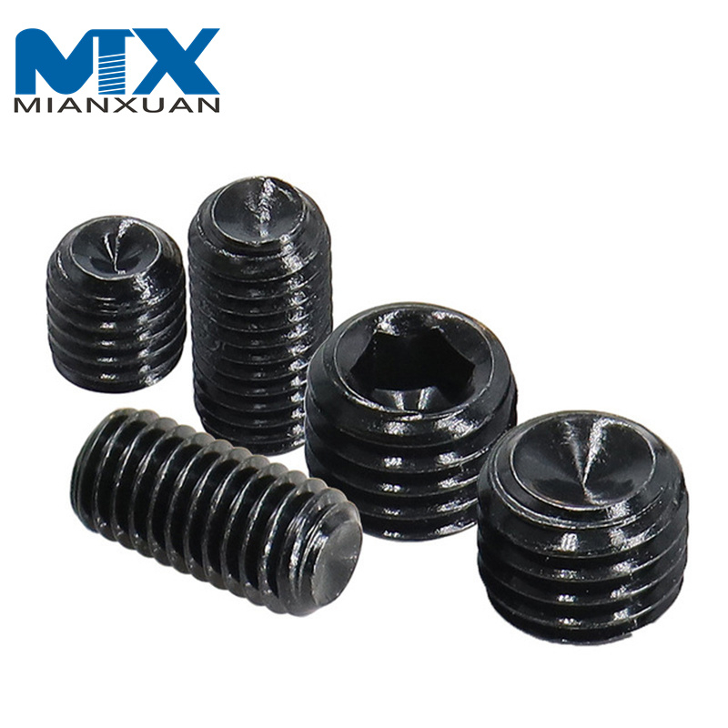 Juego de tornillos sin cabeza hexagonales de rosca negra de alta resistencia, tornillos de punta plana, tornillo de fijación con conector hexagonal negro DIN913