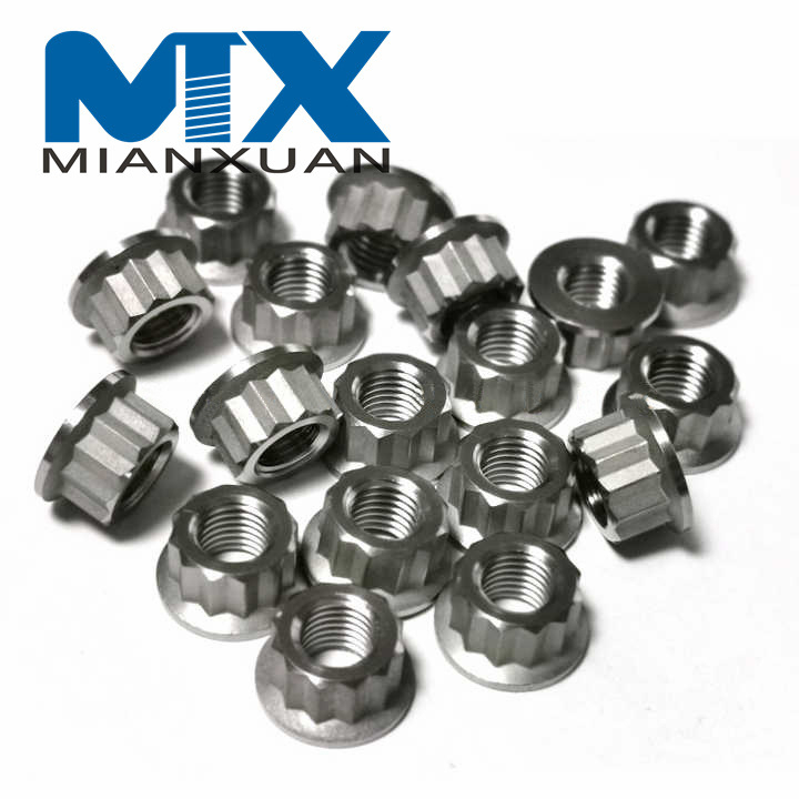 Tuercas con reborde hexagonal de aleación de titanio Gr5 de alta resistencia de 12 puntos para motocicleta