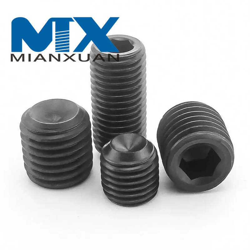 Tornillos de fijación de punta cónica DIN914 de acero inoxidable con zócalo hexagonal y rosca sin cabeza