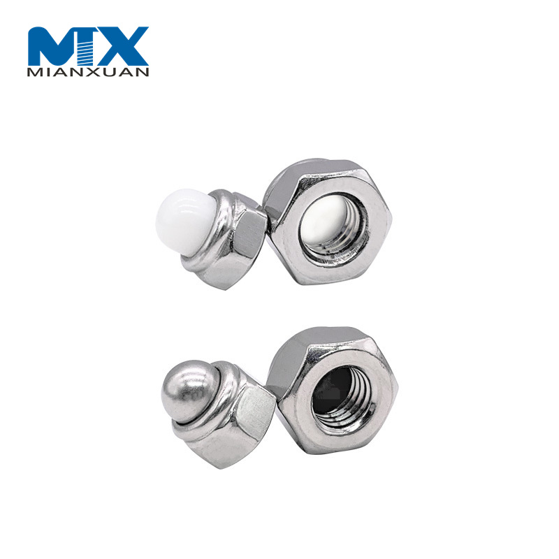Tuercas ciegas abovedadas de tuerca hexagonal de plástico con cabeza de nailon de plástico pulido galvanizado DIN986 para la industria pesada
