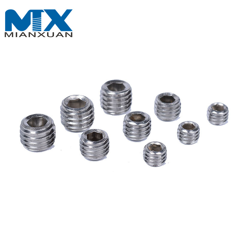 Juego de tornillos sin cabeza hexagonales de rosca negra de alta resistencia, tornillos de punta plana, tornillo de fijación con conector hexagonal negro DIN913