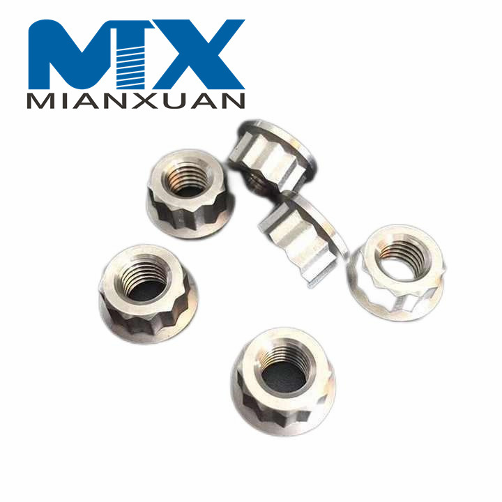 Tuercas con reborde hexagonal de aleación de titanio Gr5 de alta resistencia de 12 puntos para motocicleta