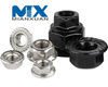 Tuercas hexagonales con reborde, hexagonales plateadas con zinc amarillo, negro de acero
