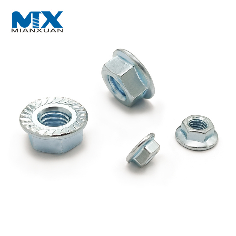 El acero de carbono M6 M8 de las nueces DIN6923 del reborde del hex. plateado cinc dentó