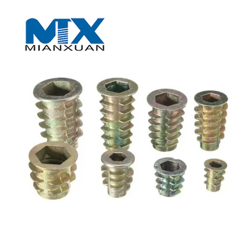 Rosca de aleación de zinc para tuerca de inserción de madera Cabeza de accionamiento hexagonal con brida
