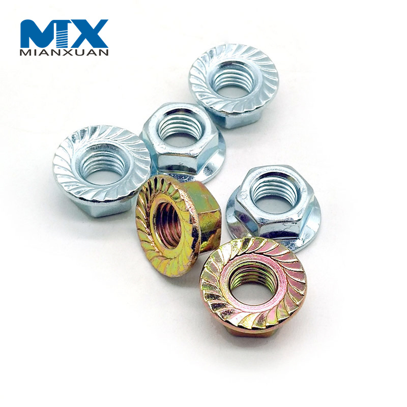El acero de carbono M6 M8 de las nueces DIN6923 del reborde del hex. plateado cinc dentó