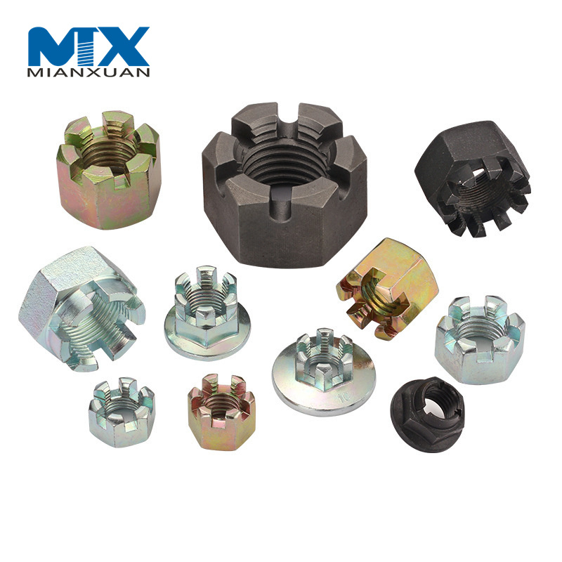 DIN937 Tipo a Tuerca ranurada delgada hexagonal Tuerca castillo M12 Tuercas ranuradas hexagonales chapadas en zinc amarillo